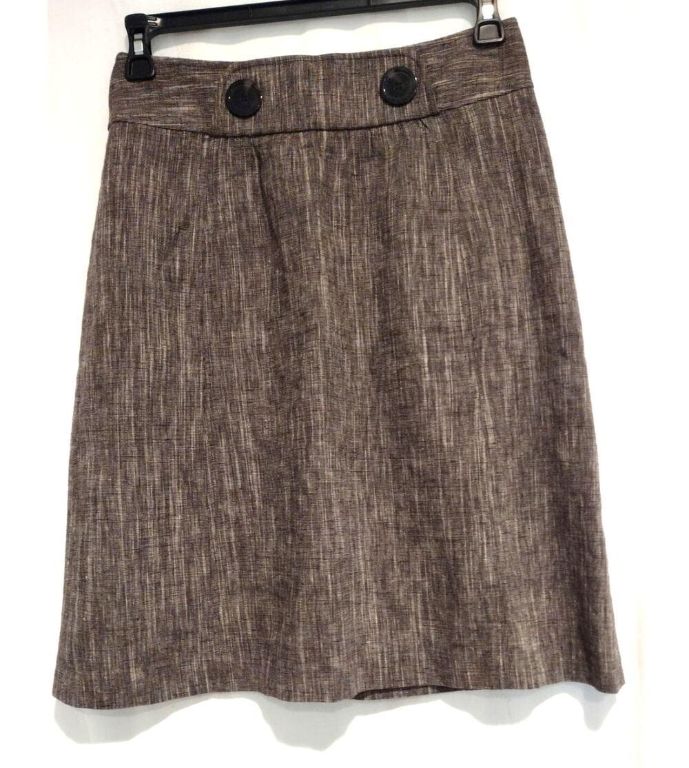 Michael Kors Size 6 Brown Tweed Skirt Cotton Linen Lined Preppy Office Academia